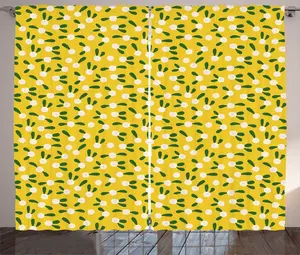 Штора ABAKUHAUS в стиле Абстрактный деревенский, с круглыми ботаническими цветами, универсальная, ленточная штора для гостиной с петлями и крючками, 280 x 225 см, горчичный и изумрудный Abakuhaus