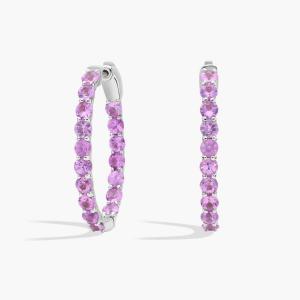 Круглые серьги-кольца с розовыми сапфирами, диаметр 1 дюйм, белое золото 14 карат Blue Nile