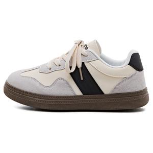 Скользоустойчивые амортизирующие износостойкие низкие скейтбордские туфли женские бежево-черные HUANQIU