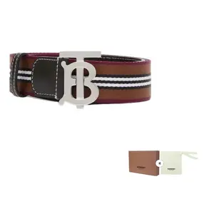 Ремень мужской кожаный Burberry, коричневый / белый