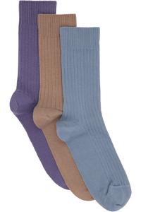 Baserange Комплект из трех разноцветных хлопковых носков в рубчик выше щиколотки