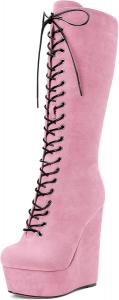 Женские ботинки Castamere с клиновидным высоким каблуком, с закрытым округлым носком, средней высоты, на шнуровке и молнии, классические, Pink