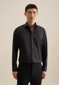 Seidensticker деловая рубашка "Slim", узкий, с длинными рукавами, воротник "Кент", однотонный, черный