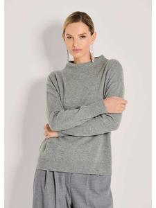 MADELEINE Элегантный вязаный свитер со стоячим воротником-стойкой, серо-бежевого цвета / меланж