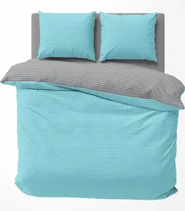 Комплект постельного белья в полоску, двухсторонний, современный дизайн, хлопковый перкаль, комплект из 3 предметов, 240x220 см, цвет: бирюзовый/антрацитовый