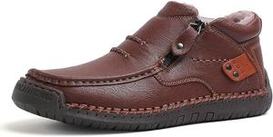 Мужские ручной работы премиальные кожаные слипоны для вождения, мокасины с широкой поддержкой свода стопы, противоскользящие, на плоской подошве, зимние теплые водонепроницаемые ортопедические кожаные ботинки Zplmide, Coffee Velvet