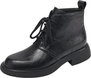 Женские короткие осенне-зимние ботильоны с круглым носком из натуральной коровьей кожи BULVJ, Black