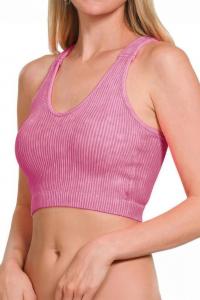 Приталенный топ с V-образным вырезом без рукавов на высокой талии TRUEDAMES, розовый