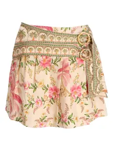 Юбка мини с поясом и цветочным принтом FARM Rio, нейтральный