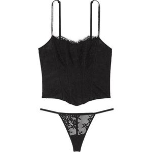 Коллекция 24 Big Show Очень сексуальный комплект пижамы с кружевом и мерцающими бретелями Victoria's Secret для женщин, черный цвет, комплекты одежды (черный/черный)