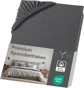 Простыня на резинке DreamScience Premium 140-160 x 220 см, антрацитовая, для кроватей с пружинным блоком шириной до 32 см - простыня на резинке Comfort, 190 г/м², без усадки, без складок, с резинкой NYVI