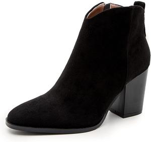 Женские ботильоны ZBYY на высоком каблуке, с заостренным носком, массивным высоким каблуком, на липучке, с массивным средним каблуком, Black