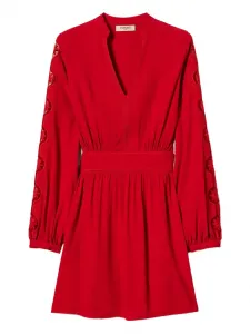 Платье мини с V-образным вырезом и вышивкой TWINSET, красный