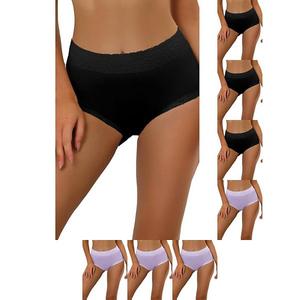 8 пар женских хлопковых трусиков с высокой талией, кружевной отделкой и эффектом контроля живота Inspire Chic, Purple Black