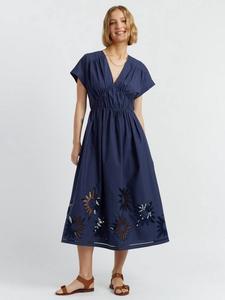 Платье миди с завышенной талией из хлопка с вышивкой Chinti & Parker, Navy