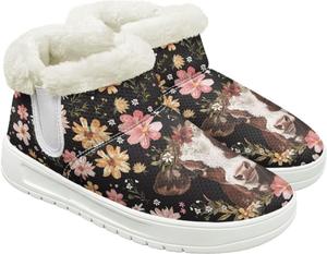 Женские зимние ботинки JoyLamoria с животным принтом, для прогулок, модные сандалии на платформе для улицы, Cow Flower Print