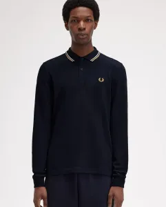 Мужская рубашка поло из хлопкового пике с длинными рукавами Fred Perry, темно-синий