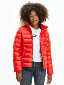 Пуховик Tommy Jeans "BASIC HOODED DOWN JACKET", с капюшоном, с искусственным мехом на капюшоне и флажком с логотипом Tommy Jeans, красный