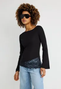 Детальный топ с вырезом-лодочкой и длинными рукавами Gina Tricot, Black