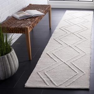 Ковер-дорожка SAFAVIEH, 69 x 275 см, Kilim Collection - Light Grey & Ivory, Handmade Rustic Boho Diamond, идеально подходит для помещений с высокой проходимостью в гостиной, спальне (KLM449G)