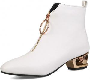 Женские модные ботильоны VOKLIN Chelsea с квадратным носком, пряжкой и молнией, блестящие, с низким каблуком, стильные короткие ботинки, White