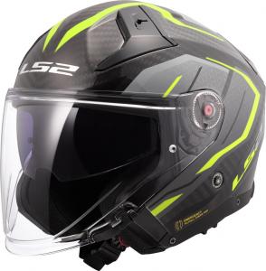 LS2 of603 infinity ii carbon urus jet helmet, Carbon/Neon Yellow