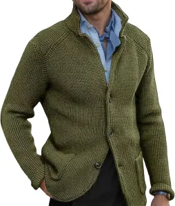 Мужской кардиган с воротником стойкой и пуговицами, фактурный, утепленный CHXLQQX
