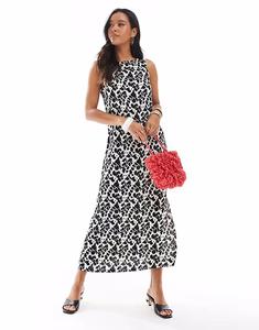 Платье-миди Pieces с вырезом-лодочкой и абстрактным животным принтом