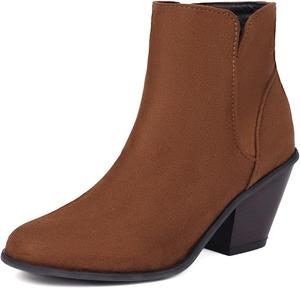 Женские классические ковбойские ботинки MRKEWUNEY с массивным каблуком, вестерн-бутильеры с боковой молнией, заостренным носком и стилем Челси, 385 Brown