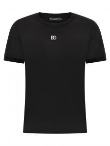 Футболка с логотипом, украшенным стразами DOLCE & GABBANA, черный