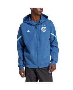 Мужская синяя куртка Sporting Kansas City 2024 Anthem Travel с полной застежкой-молнией adidas