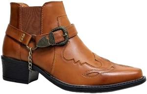 Мужские ковбойские ботинки Hhhchpm в западном стиле - ботинки с заостренным носком, массивным каблуком, без застежки с поддержкой свода и ремешком с пряжкой для повседневной носки, коричневый