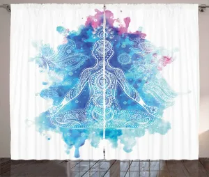 Штора ABAKUHAUS Chakra Rustic, дамасский трафарет с рисунком мандалы, присборенная ленточная штора для спальни с петлями и крючками, 280 x 245 см, лазурно-голубая засушенная роза Abakuhaus