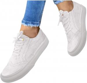 Женские повседневные дышащие кроссовки ZBYY из ткани с низким верхом на шнуровке, удобные балетки, подходящие для ходьбы, 8.5 White