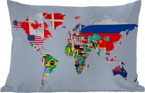 Подушка для улицы - Карта мира - Флаги - Страны - 50 x 30 см - Водонепроницаемая - Подушка для отдыха - Подушка для дивана - Украшение для гостиной MuchoWow