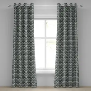 Шторы на люверсах ABAKUHAUS из дамасской ткани, с вестерн-модульным узором Листья, с линиями и изогнутыми цветами, декоративные двухпанельные шторы, 280 x 225 см, сине-коричневый цвет Abakuhaus