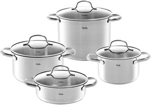 Набор посуды Fissler San Francisco из нержавеющей стали, 4 предмета, кастрюли со стеклянными крышками, подходит для индукционных плит (3 кастрюли, 1 сотейник)