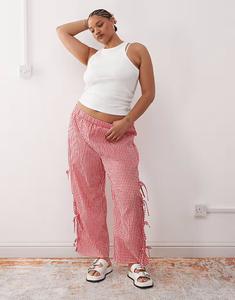 Широкие брюки Noisy May Curve с завязками в красную клетку