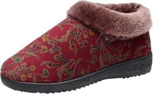 No Brand Женские зимние модные снегоходные сапоги с плоской подошвой, противоскользящие, для дома и улицы, с цветочным принтом, плюшевые, теплые и удобные, прочные водонепроницаемые походные туфли (черные, 6.5)