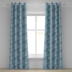 Штора на люверсах ABAKUHAUS с цветочным узором, цветные пастельные круги, заполненные абстрактным цветочным рисунком в синих тонах, декоративные двухпанельные шторы, 280 см x 175 см, бирюзовый, темно-синий Abakuhaus
