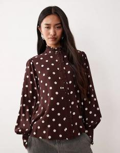 Блузка на пуговицах «Nobody's Child» Бронте в коричневую горошинку