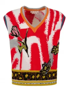 Свитер вязки интарсия без рукавов Marni, белый