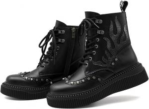 Готические панк ботильоны на массивной платформе из искусственной кожи PU для женщин, для фестивалей и рейвов, с подошвой Reactor 3 дюйма и промышленной металлической фурнитурой CTKVbmeoi, Black01