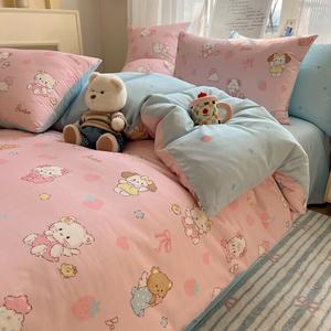 LUOLAI HOME Комплект постельного белья 1.2м, 3 предмета: пододеяльник 150x200 см, 100% хлопок, цвет Strawberry Shy Cat