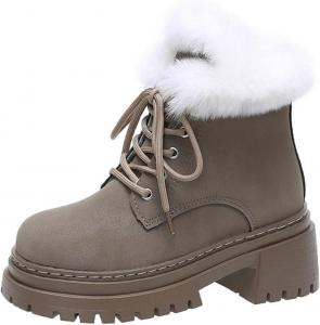 Зимние женские ботинки с меховой подкладкой, утепленные, короткие с аномальной платформой и толстым каблуком, водонепроницаемые для улицы Generic, Grey