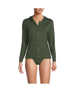 Женская худи-рубашка с длинным рукавом и молнией SunShade UPF 50 для защиты от солнца Lands' End, зеленый
