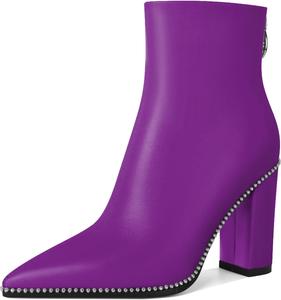 Женские ботильоны с заостренным носком, высокие каблуки, массивные ботильоны на толстой подошве, каблук 3,8 дюйма Younton, Matte Purple