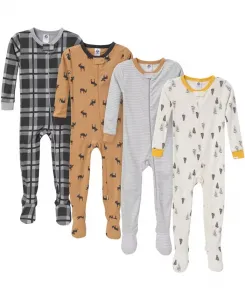 Пижама Snug Fit Footed для мальчиков, 4 шт., музыка Gerber, коричневый