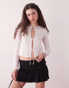 Блузка Motel sewindu с длинными рукавами и завязками спереди, цвет слоновой кости