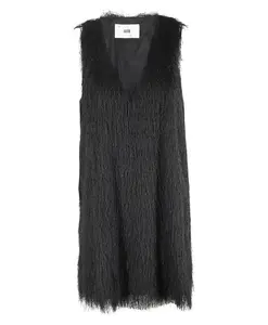 Черное мини-платье с бахромой и рукавами Solotre, черный